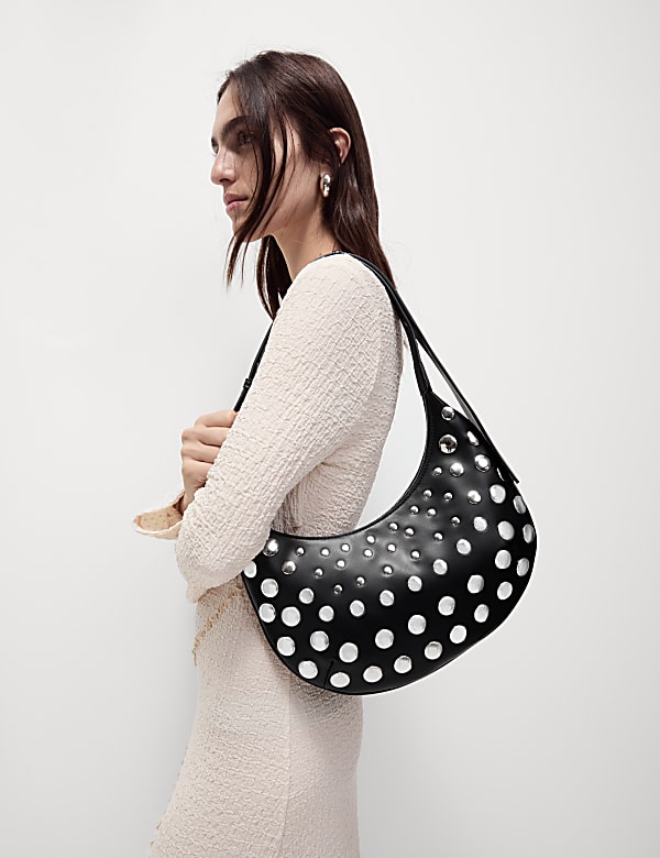 Black leather studded bag top