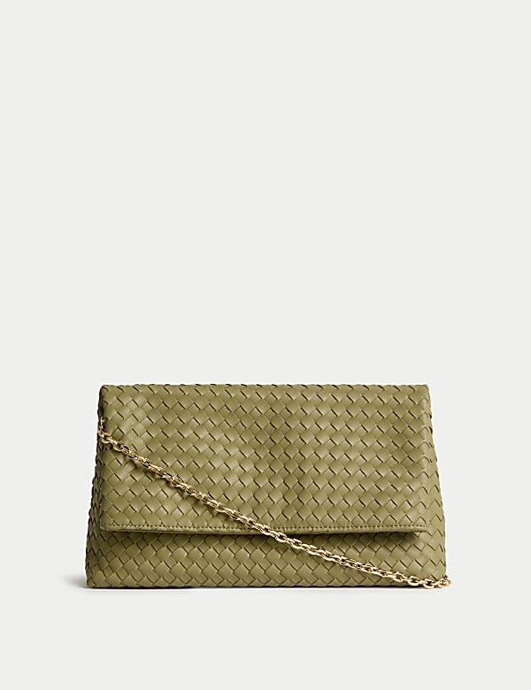 Faux Leather Woven Clutch Bag BLACK Bags M S DK