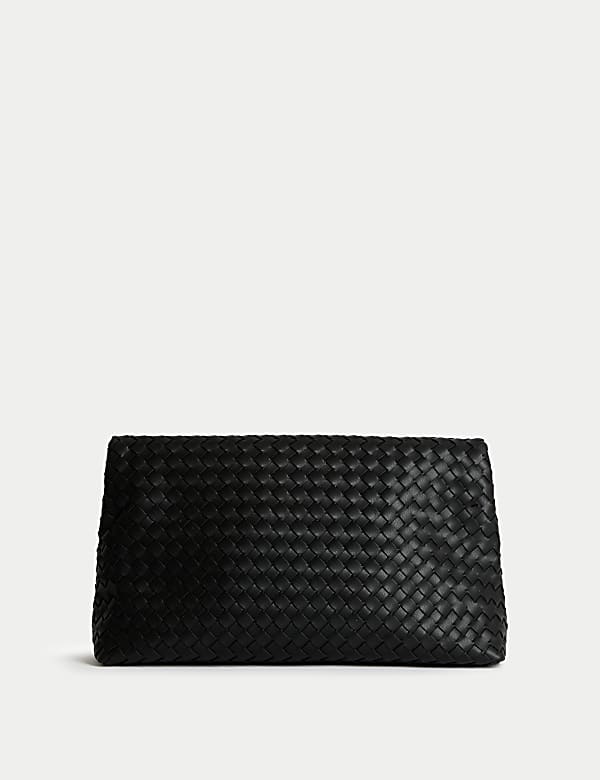 Faux Leather Woven Clutch Bag