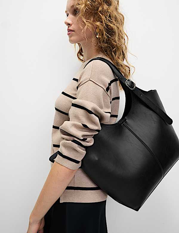 Faux Leather Shoulder Tote Bag - CA
