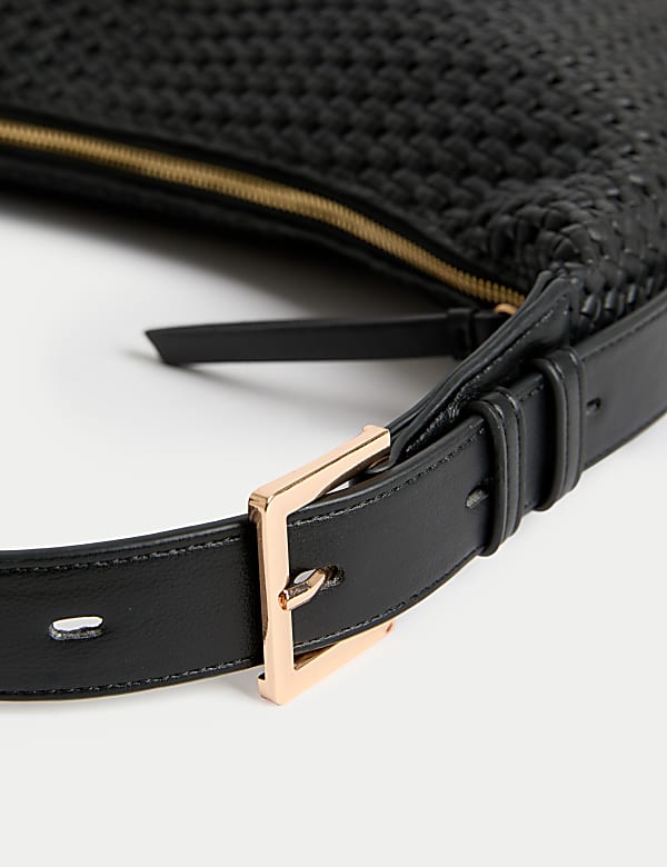 Faux Leather Woven Sling Bag - HU