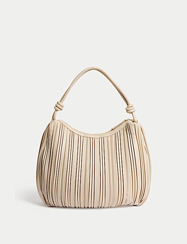 Faux Leather Pleated Top Handle Shoulder Bag