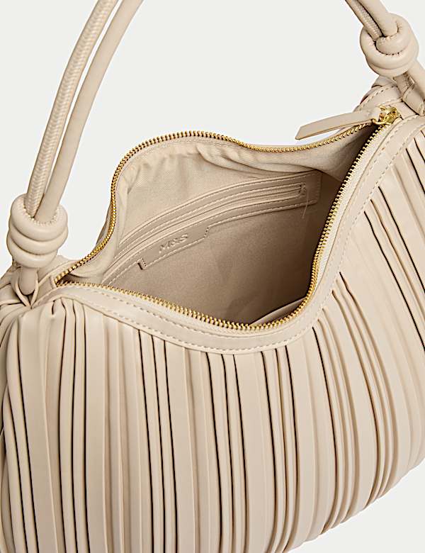 Faux Leather Pleated Top Handle Shoulder Bag