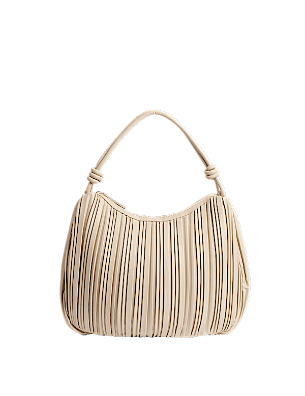 Faux Leather Pleated Top Handle Shoulder Bag