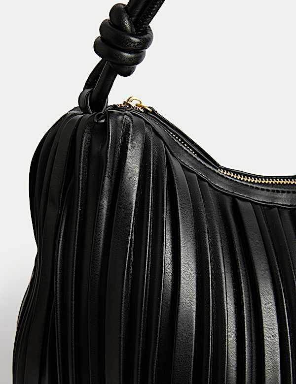 Faux Leather Pleated Top Handle Shoulder Bag - HU