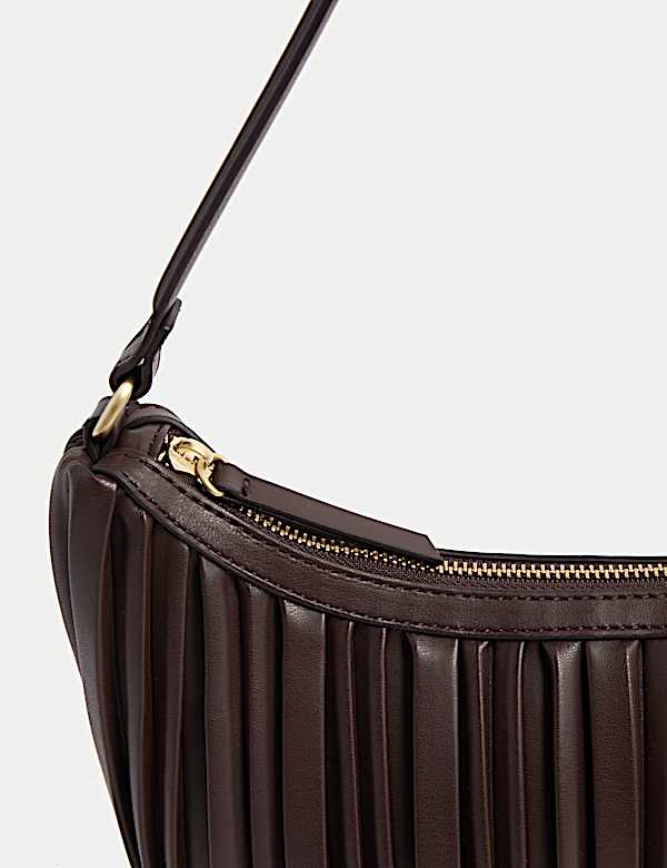 Faux Leather Pleated Shoulder Bag - BG