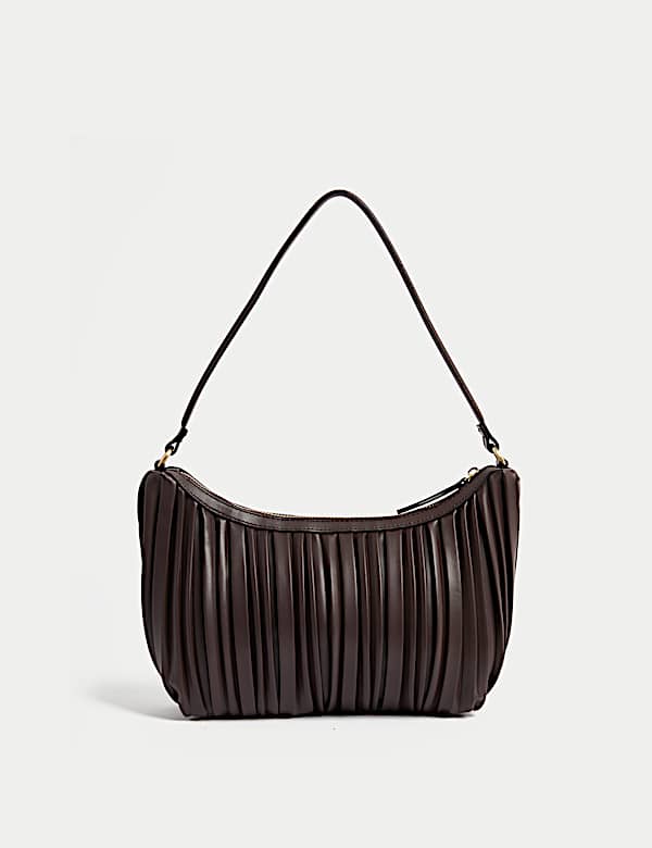 Faux Leather Pleated Shoulder Bag - BG