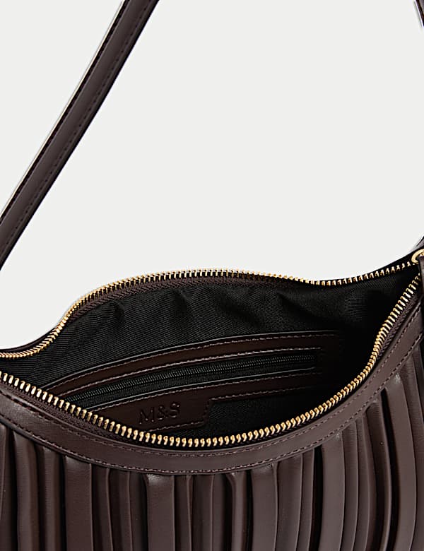 Faux Leather Pleated Shoulder Bag - BG