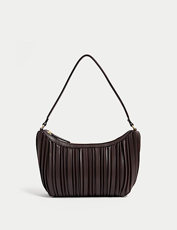Faux Leather Pleated Shoulder Bag - BG