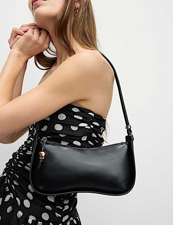 Faux Leather Clean Baguette Bag