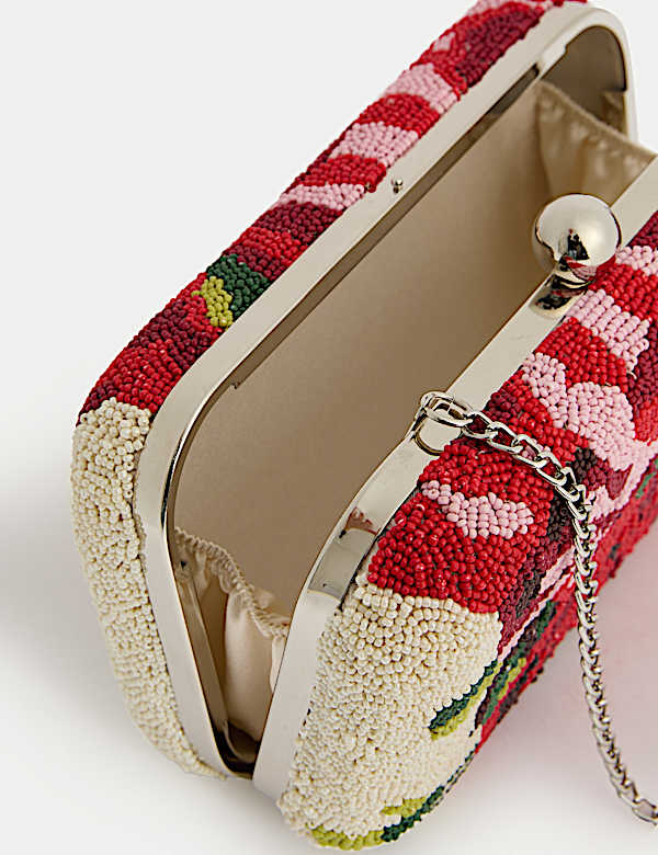 Pochette à motif fleuri et perles - LU