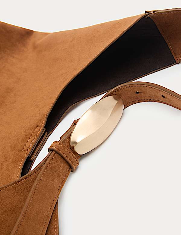 Faux Suede Hardware Shoulder Bag - AU