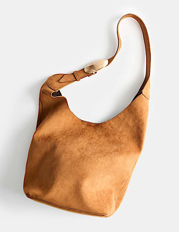 Faux Suede Hardware Shoulder Bag - CA