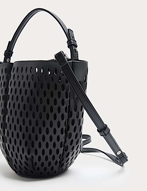 Faux Leather Laser Cut Tulip Bucket Bag QT - LT