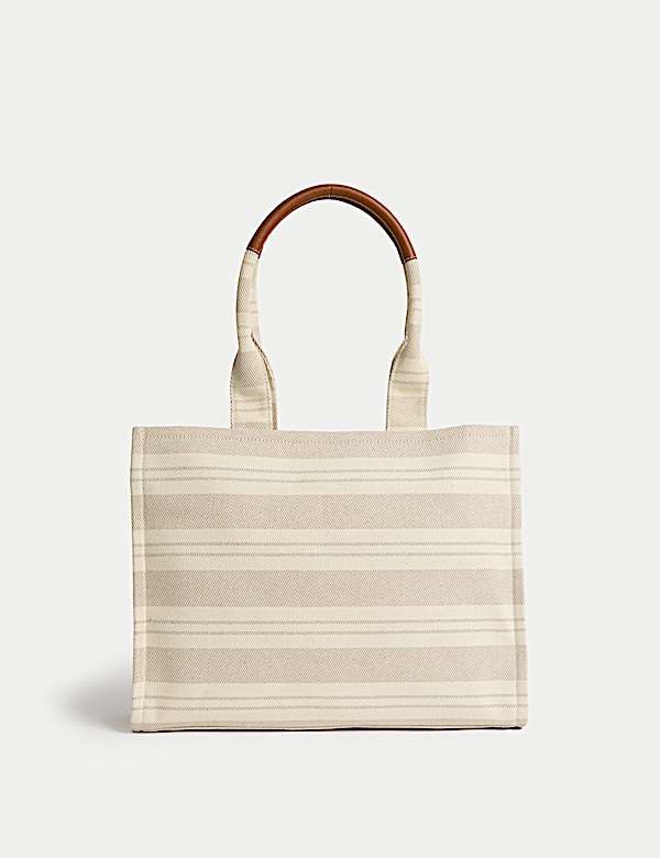 Pure Cotton Canvas Striped Tote Bag - ID
