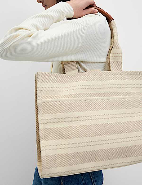 Pure Cotton Canvas Striped Tote Bag - ID