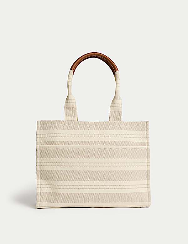Pure Cotton Canvas Striped Tote Bag - ID