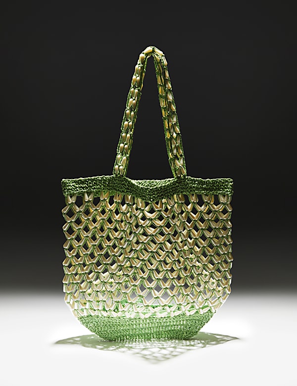 Straw Pearl Shoulder Shopper GREEN Bags M S JE