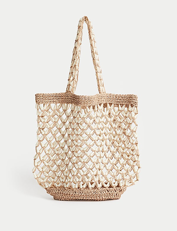 Straw Pearl Shoulder Shopper GREEN Bags M S SG