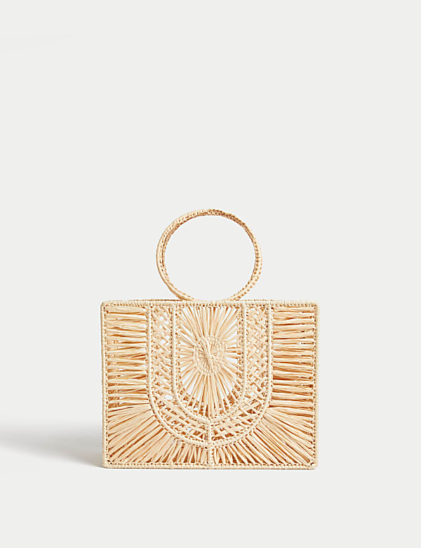 Straw Top Handle Structured Bag - AL