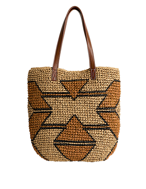Striped Straw Tote Bag