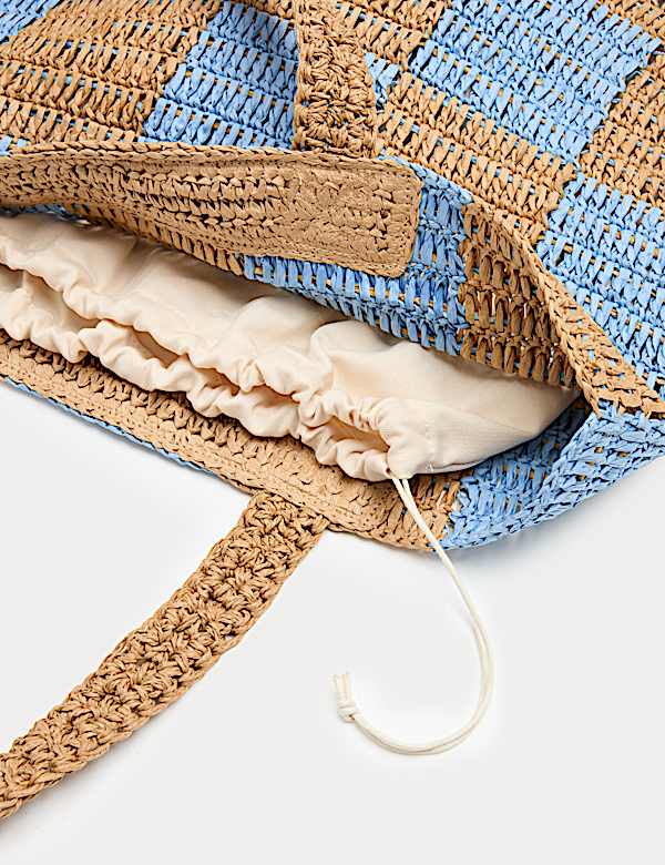 Straw Checkerboard Tote Bag - ES