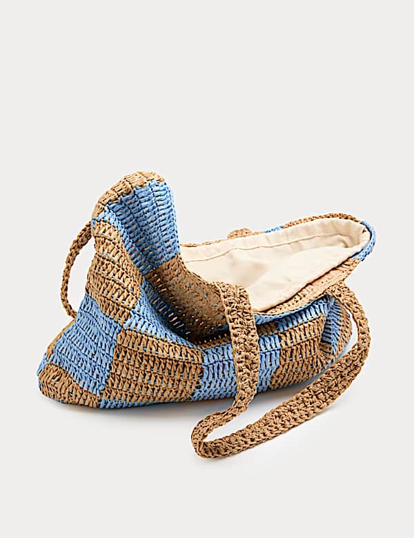 Straw Checkerboard Tote Bag - KG