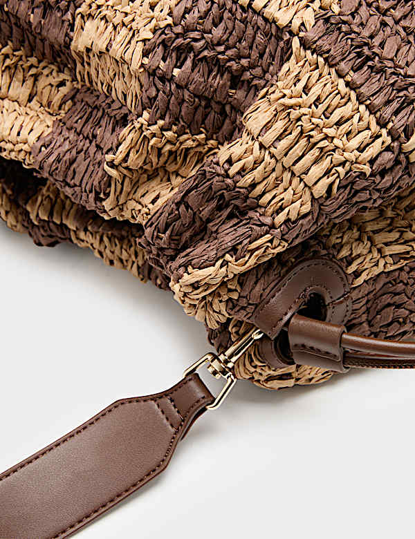 Straw Check Drawstring Beach Bag - AT