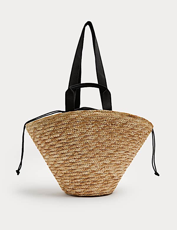 Straw Drawstring Bucket Bag - NL