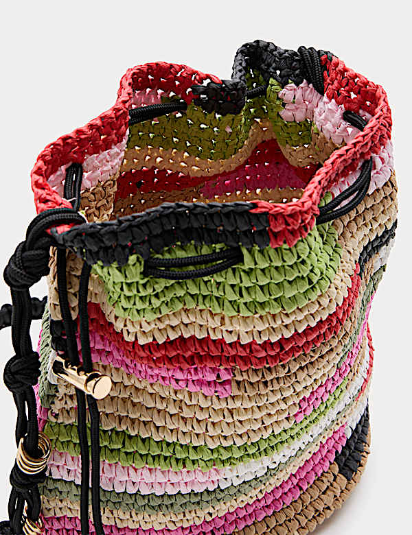 Straw Multicolour Striped Bucket Bag - LV