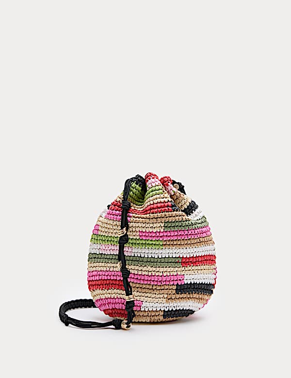 Straw Multicolour Striped Bucket Bag - LV