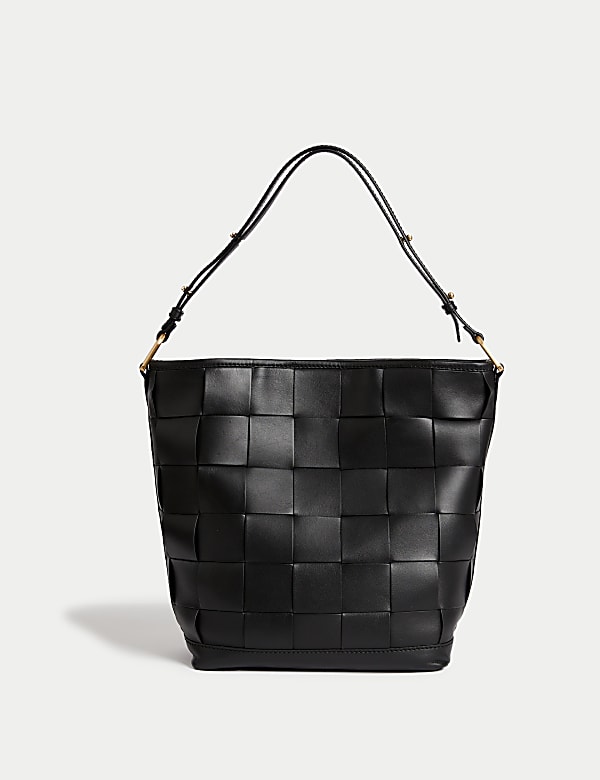 Black woven leather bag deals
