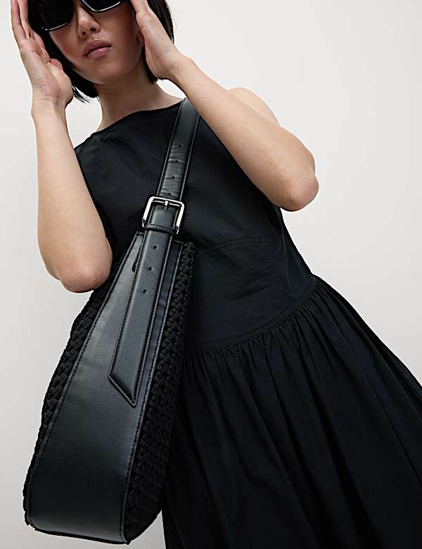 Fabric Woven Shoulder Tote Bag - IS