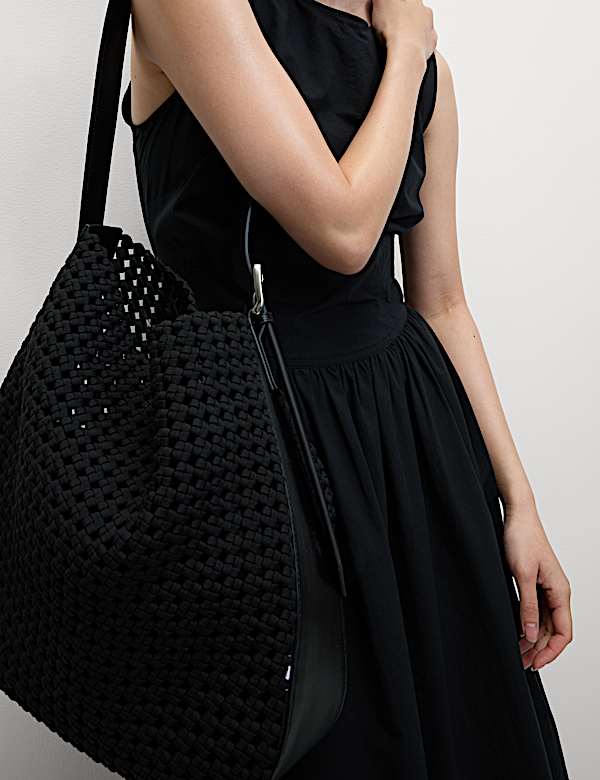 Fabric Woven Shoulder Tote Bag - IS