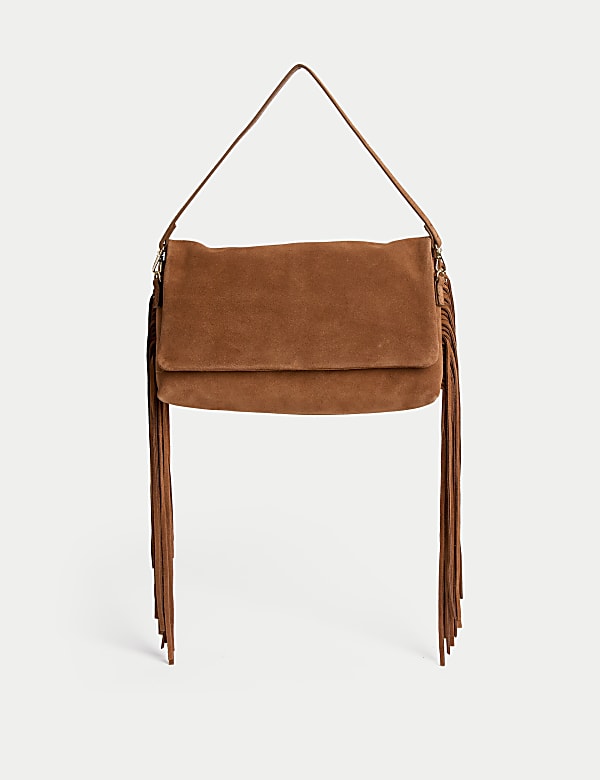 Suede Fringed Shoulder Bag - TW