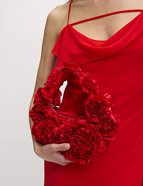 Fabric Floral Ruffle Grab Bag - FI