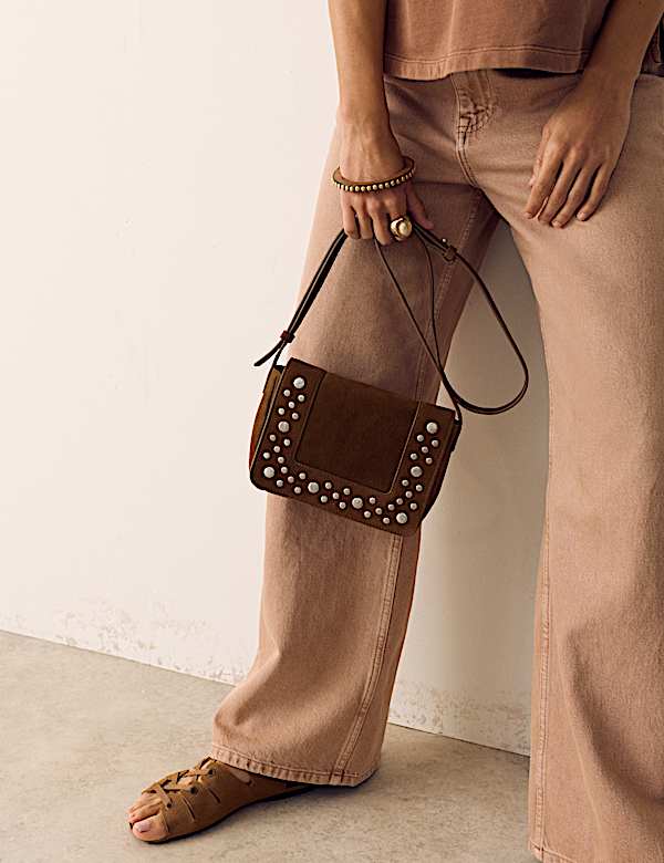 Suede Studded Cross Body Bag - JP