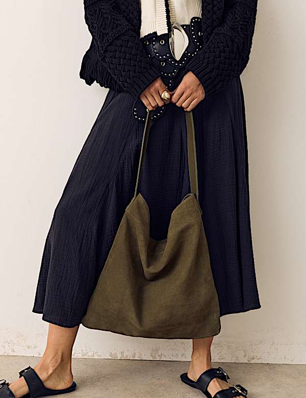 Suede Top Handle Shoulder Bag - CZ