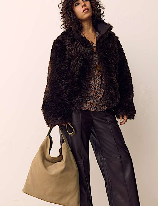 Suede Top Handle Shoulder Bag - ID