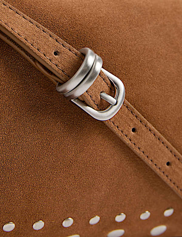 Suede Studded Shoulder Bag - AT