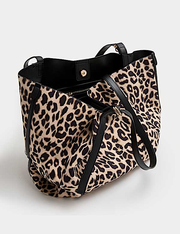 Suedette Animal Print Slouchy Tote Bag
