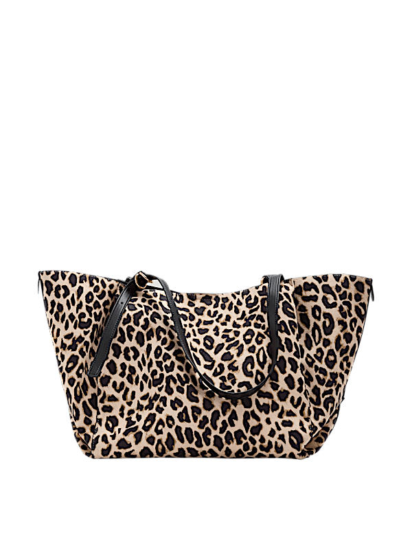 Suedette Animal Print Slouchy Tote Bag