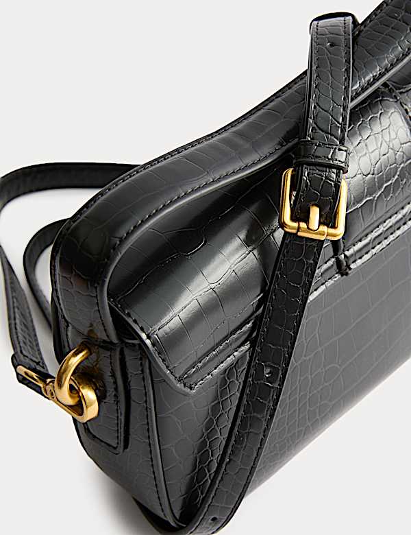 Faux Leather Croc Effect Baguette Bag