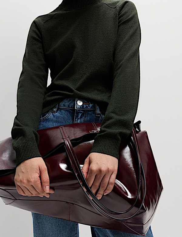 Faux Leather Oversized Tote Bag - IS