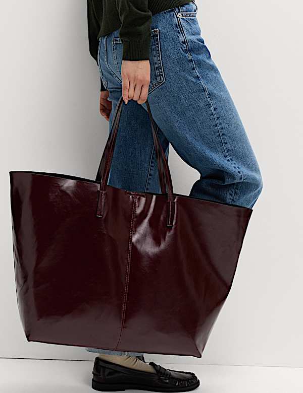 Faux Leather Oversized Tote Bag - IS