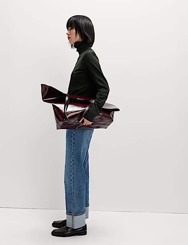 Faux Leather Oversized Tote Bag - IS