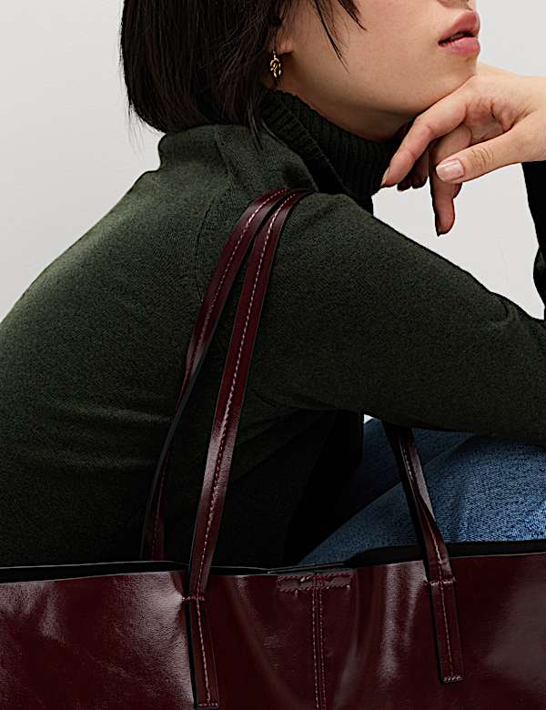 Faux Leather Oversized Tote Bag - IS