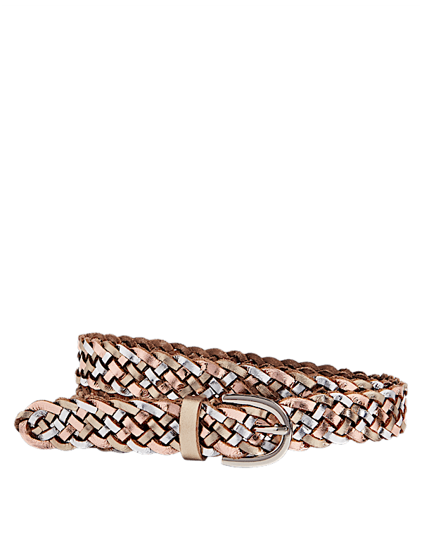 Leather Metallic Weave Hip Belt