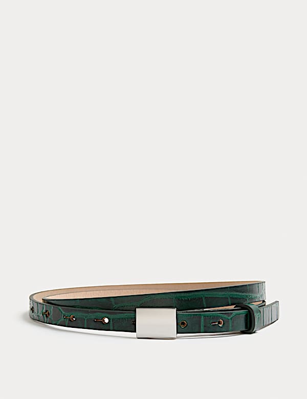 Leather Skinny Lizard Effect Jeans Belt - GR