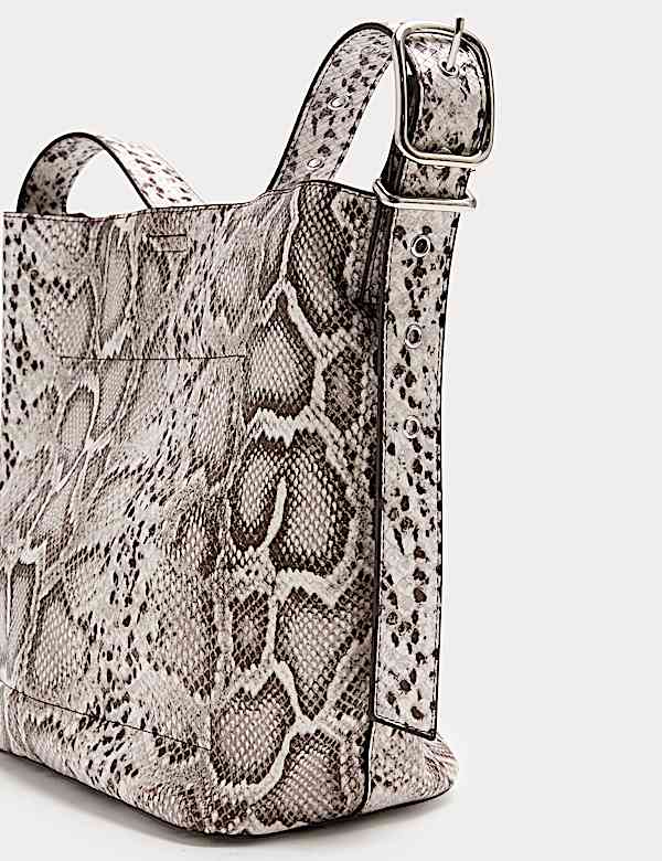 Faux Leather Snakeskin Print Mini Bucket Bag - IL